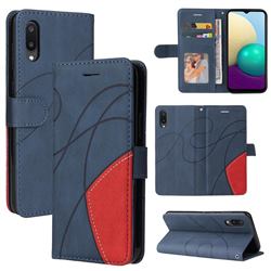Luxury Two-color Stitching Leather Wallet Case Cover for Samsung Galaxy A02 - Blue