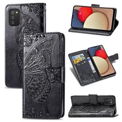 Embossing Mandala Flower Butterfly Leather Wallet Case for Samsung Galaxy A02s - Black