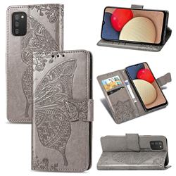 Embossing Mandala Flower Butterfly Leather Wallet Case for Samsung Galaxy A02s - Gray