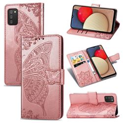 Embossing Mandala Flower Butterfly Leather Wallet Case for Samsung Galaxy A02s - Rose Gold
