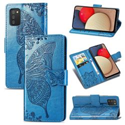 Embossing Mandala Flower Butterfly Leather Wallet Case for Samsung Galaxy A02s - Blue