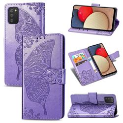 Embossing Mandala Flower Butterfly Leather Wallet Case for Samsung Galaxy A02s - Light Purple