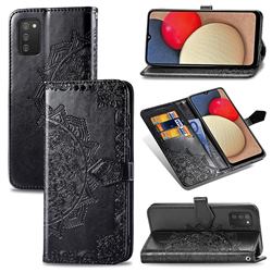 Embossing Imprint Mandala Flower Leather Wallet Case for Samsung Galaxy A02s - Black