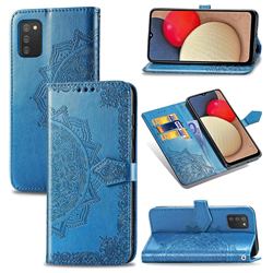 Embossing Imprint Mandala Flower Leather Wallet Case for Samsung Galaxy A02s - Blue