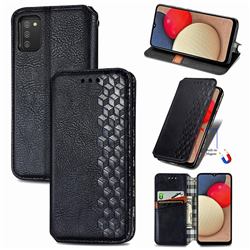 Ultra Slim Fashion Business Card Magnetic Automatic Suction Leather Flip Cover for Samsung Galaxy A02s - Black