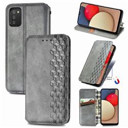Ultra Slim Fashion Business Card Magnetic Automatic Suction Leather Flip Cover for Samsung Galaxy A02s - Grey