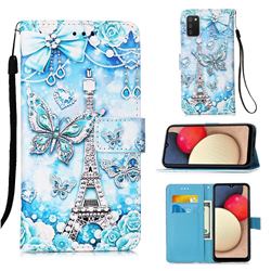 Tower Butterfly Matte Leather Wallet Phone Case for Samsung Galaxy A02s