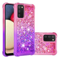 Rainbow Gradient Liquid Glitter Quicksand Sequins Phone Case for Samsung Galaxy A02s - Pink Purple