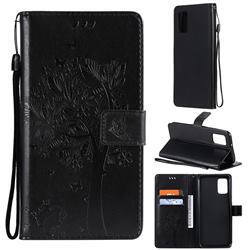 Embossing Butterfly Tree Leather Wallet Case for Samsung Galaxy A02s - Black