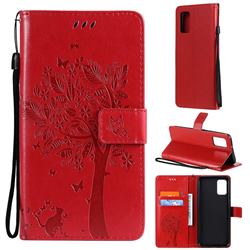 Embossing Butterfly Tree Leather Wallet Case for Samsung Galaxy A02s - Red