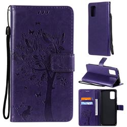Embossing Butterfly Tree Leather Wallet Case for Samsung Galaxy A02s - Purple