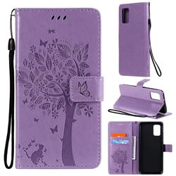 Embossing Butterfly Tree Leather Wallet Case for Samsung Galaxy A02s - Violet