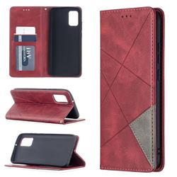 Prismatic Slim Magnetic Sucking Stitching Wallet Flip Cover for Samsung Galaxy A02s - Red