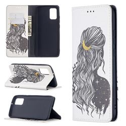 Girl with Long Hair Slim Magnetic Attraction Wallet Flip Cover for Samsung Galaxy A02s