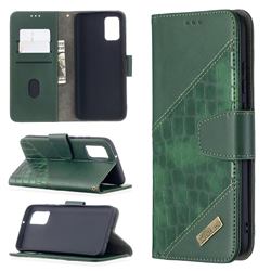 BinfenColor BF04 Color Block Stitching Crocodile Leather Case Cover for Samsung Galaxy A02s - Green