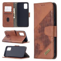 BinfenColor BF04 Color Block Stitching Crocodile Leather Case Cover for Samsung Galaxy A02s - Brown