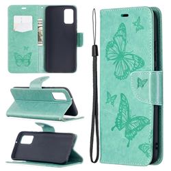 Embossing Double Butterfly Leather Wallet Case for Samsung Galaxy A02s - Green
