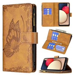 Binfen Color Imprint Vivid Butterfly Buckle Zipper Multi-function Leather Phone Wallet for Samsung Galaxy A02s - Brown