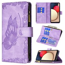 Binfen Color Imprint Vivid Butterfly Buckle Zipper Multi-function Leather Phone Wallet for Samsung Galaxy A02s - Purple