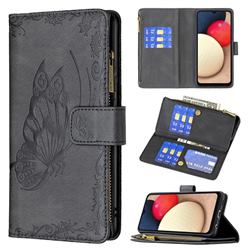 Binfen Color Imprint Vivid Butterfly Buckle Zipper Multi-function Leather Phone Wallet for Samsung Galaxy A02s - Black