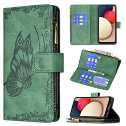 Binfen Color Imprint Vivid Butterfly Buckle Zipper Multi-function Leather Phone Wallet for Samsung Galaxy A02s - Green