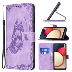 Binfen Color Imprint Vivid Butterfly Leather Wallet Case for Samsung Galaxy A02s - Purple