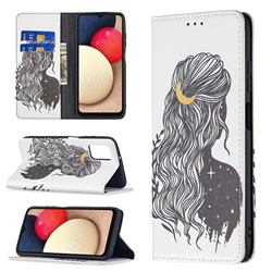 Girl with Long Hair Slim Magnetic Attraction Wallet Flip Cover for Samsung Galaxy A03s