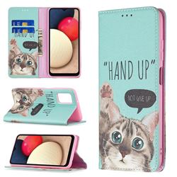 Hand Up Cat Slim Magnetic Attraction Wallet Flip Cover for Samsung Galaxy A03s
