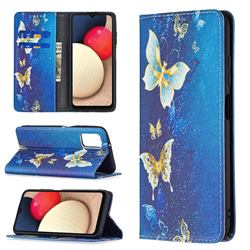Gold Butterfly Slim Magnetic Attraction Wallet Flip Cover for Samsung Galaxy A03s