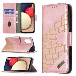 BinfenColor BF04 Color Block Stitching Crocodile Leather Case Cover for Samsung Galaxy A03s - Rose Gold