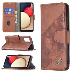 BinfenColor BF04 Color Block Stitching Crocodile Leather Case Cover for Samsung Galaxy A03s - Brown