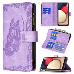 Binfen Color Imprint Vivid Butterfly Buckle Zipper Multi-function Leather Phone Wallet for Samsung Galaxy A03s - Purple