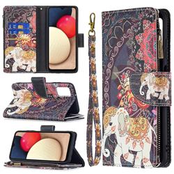 Totem Flower Elephant Binfen Color BF03 Retro Zipper Leather Wallet Phone Case for Samsung Galaxy A03s