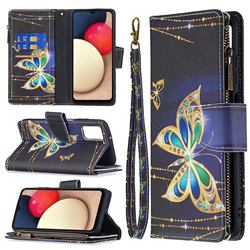 Golden Shining Butterfly Binfen Color BF03 Retro Zipper Leather Wallet Phone Case for Samsung Galaxy A03s