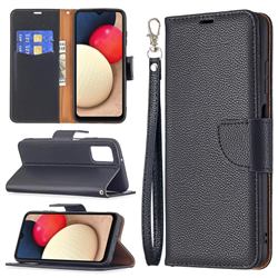 Classic Luxury Litchi Leather Phone Wallet Case for Samsung Galaxy A03s - Black