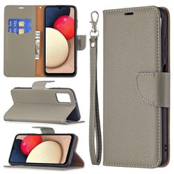 Classic Luxury Litchi Leather Phone Wallet Case for Samsung Galaxy A03s - Gray