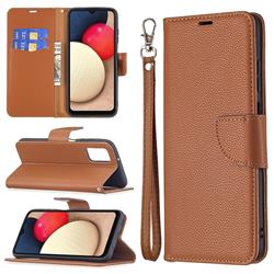 Classic Luxury Litchi Leather Phone Wallet Case for Samsung Galaxy A03s - Brown