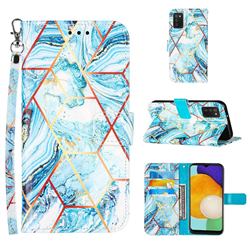 Lake Blue Stitching Color Marble Leather Wallet Case for Samsung Galaxy A03s