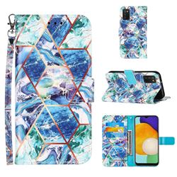 Green and Blue Stitching Color Marble Leather Wallet Case for Samsung Galaxy A03s