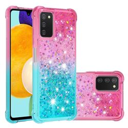 Rainbow Gradient Liquid Glitter Quicksand Sequins Phone Case for Samsung Galaxy A03s - Pink Blue