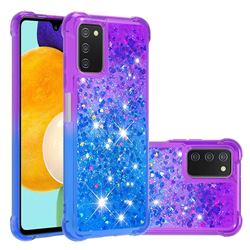 Rainbow Gradient Liquid Glitter Quicksand Sequins Phone Case for Samsung Galaxy A03s - Purple Blue