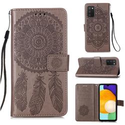 Embossing Dream Catcher Mandala Flower Leather Wallet Case for Samsung Galaxy A03s - Gray