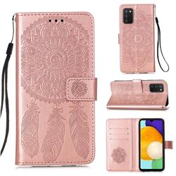 Embossing Dream Catcher Mandala Flower Leather Wallet Case for Samsung Galaxy A03s - Rose Gold