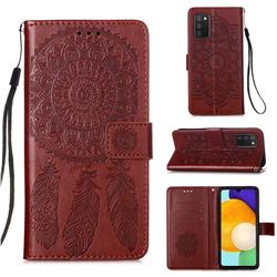 Embossing Dream Catcher Mandala Flower Leather Wallet Case for Samsung Galaxy A03s - Brown