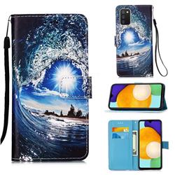 Waves and Sun Matte Leather Wallet Phone Case for Samsung Galaxy A03s