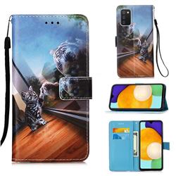 Mirror Cat Matte Leather Wallet Phone Case for Samsung Galaxy A03s
