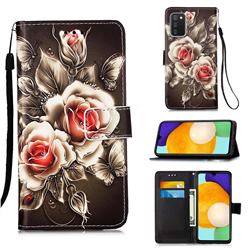 Black Rose Matte Leather Wallet Phone Case for Samsung Galaxy A03s