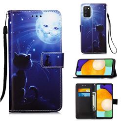 Cat and Moon Matte Leather Wallet Phone Case for Samsung Galaxy A03s