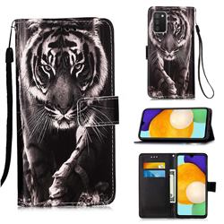Black and White Tiger Matte Leather Wallet Phone Case for Samsung Galaxy A03s
