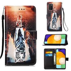 Cat and Tiger Matte Leather Wallet Phone Case for Samsung Galaxy A03s
